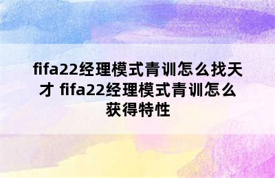 fifa22经理模式青训怎么找天才 fifa22经理模式青训怎么获得特性